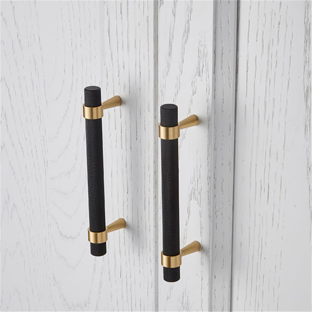 20PCS/Lot Solid Brass Cabinet Pulls Modern Gold with Black Knurled Textured Cabinet Handles Brass Pulls for Dresser Door Drawer Cabinet Hardware (128mm(96mm Hole Centers))
