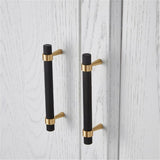 20PCS/Lot Solid Brass Cabinet Pulls Modern Gold with Black Knurled Textured Cabinet Handles Brass Pulls for Dresser Door Drawer Cabinet Hardware (128mm(96mm Hole Centers)) - Front View