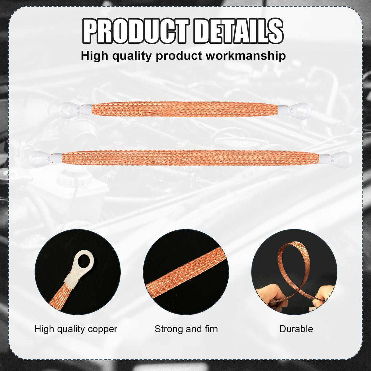 10pcs Universal Automotive Ground Straps, 10/12 inch Engine Ground Strap Kit Braided Copper Ground Straps Automotive Ground Strap Wire Ground Strap Connectors for Most Cars (Copper)