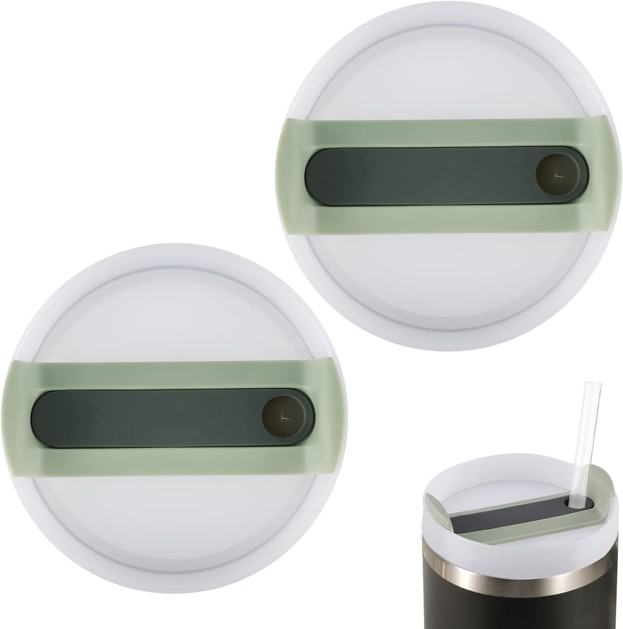 2pcs Green Tumbler Lids for Stanley Adventure Quencher & Quencher H2.0 40oz, No Leakage, Slide Closure, Plastic & Silicone, Dishwasher Safe