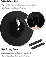 2XL/XL/L Felt Fedora Hats,M/S/XS Wide Brim Dress Hat,Plus Size Warm Panama Hat,Large Brim Jazz Hat for Women Men - Side View