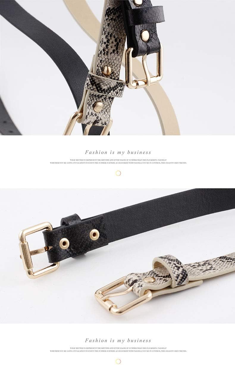 Women Fashion Snakeskin Print PU Leather Dress & Jeans Waist Belt for Girls and Ladies Gold Color Pin Buckle