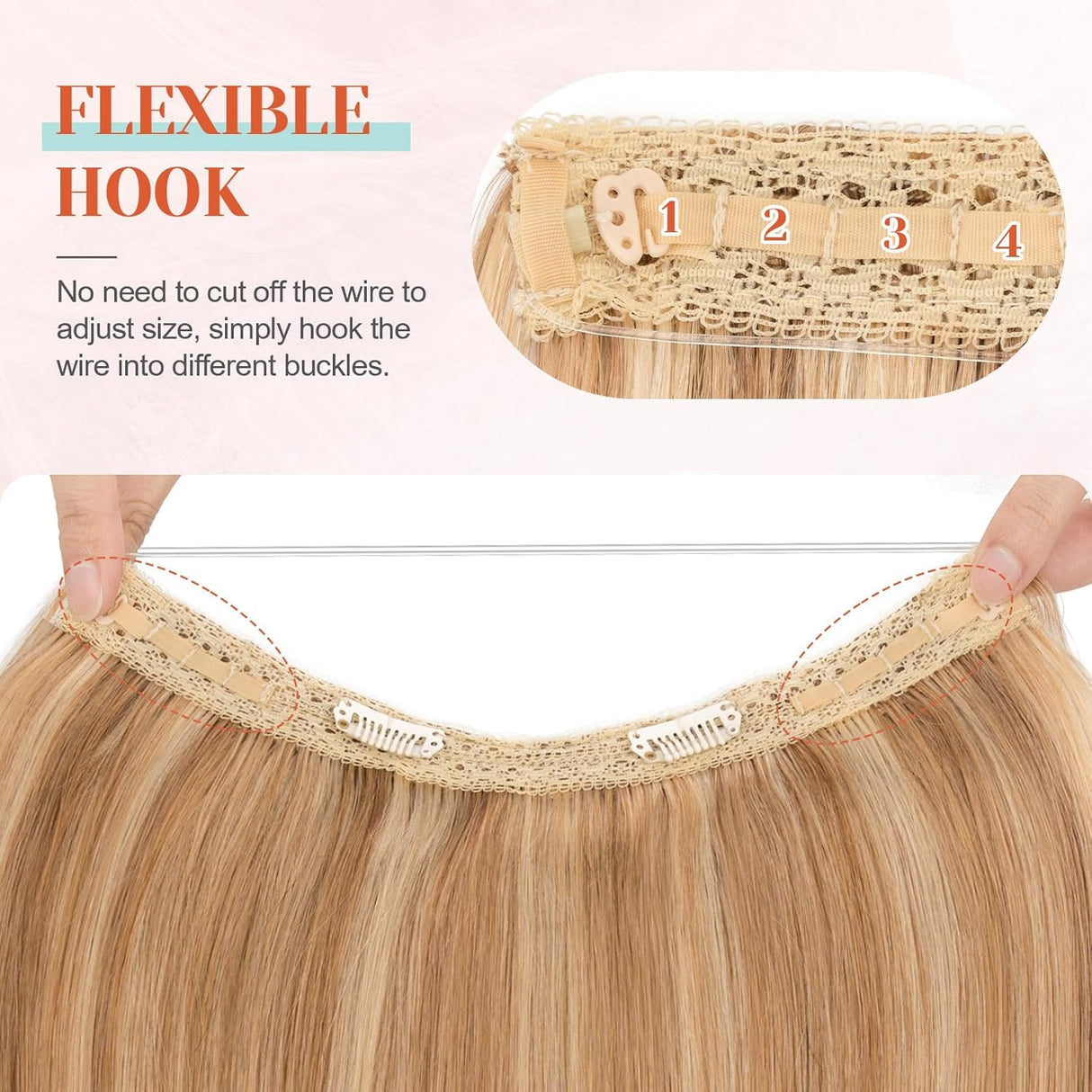 Halo Hair Extensions Real Human Hair 16 Inch Halo Extensions for Women 100% Human Hair Invisible Wire Hair Extensions Golden Brown Hightlights Bleach Blonde #12P613