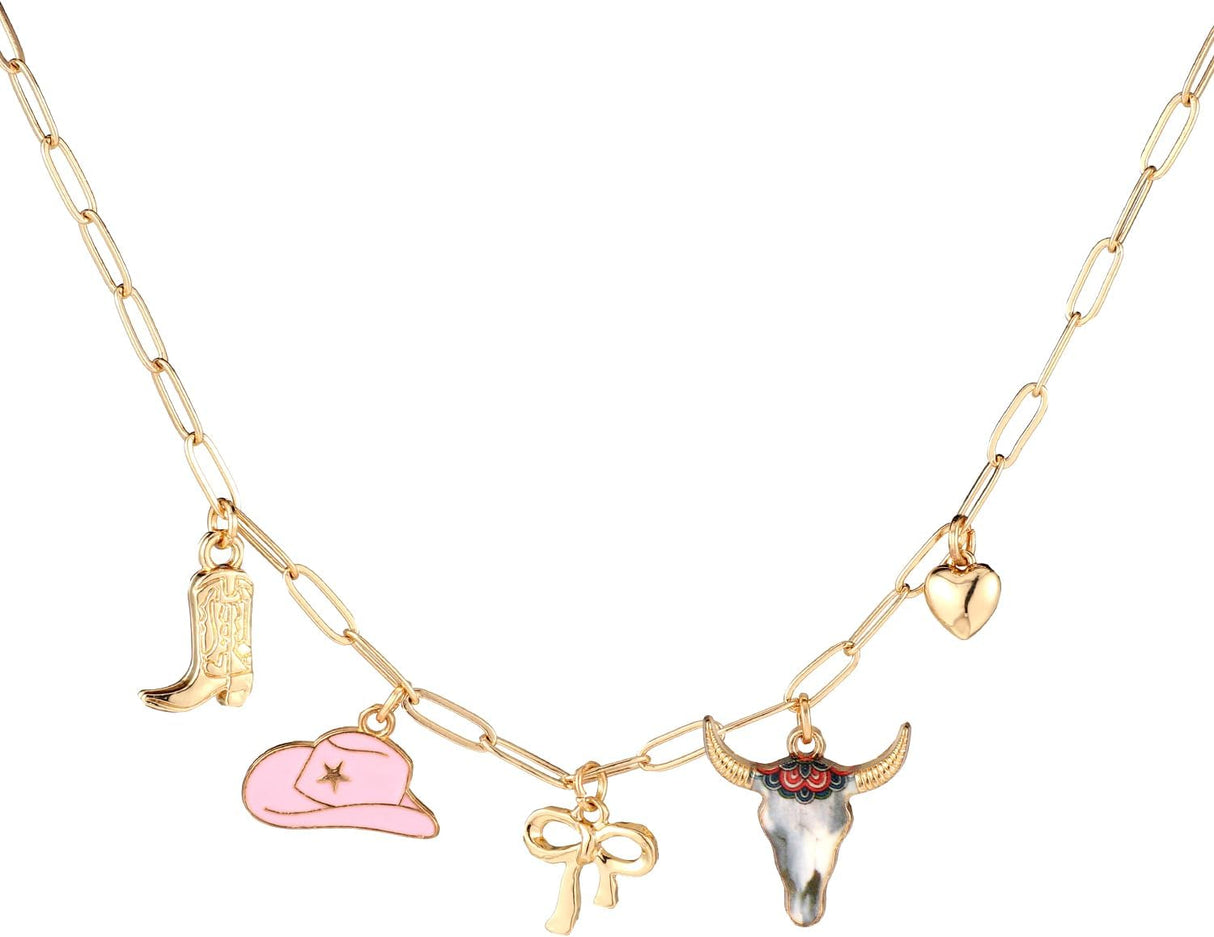 Cowgirl Necklace for Women, Dainty Gold Boot Hat Heart Charm Western Chain Chunky Trendy Fashion Pendant Outfit Jewelry Gift