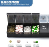 Large Pill Organizer 2 Times a Day, Weekly Pill Case, AM PM Pill Box, Day Night Pill Container 7 Day, Vitamin Case Medicine Dispenser Twice a Day (Black & White) - Side View