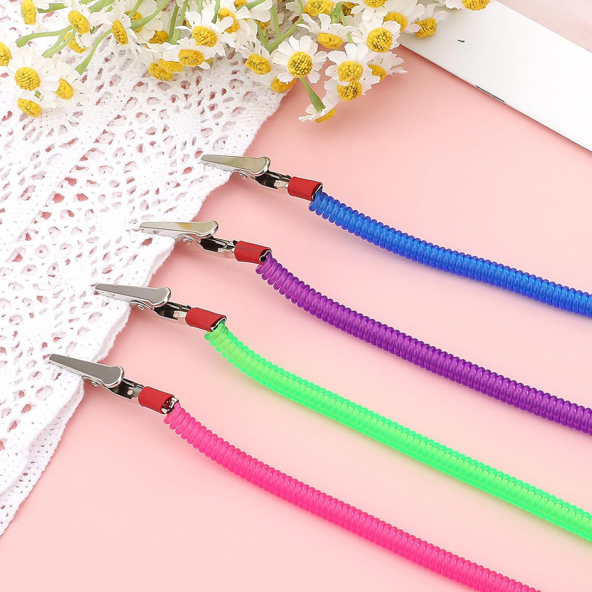 4Pcs Bib Holder Clip Dental Napkin Clip, Neck Chains with Metal Clips for Dental Clinic, Colorful Dentist Bib Holder Clip Napkin Dental Bib Clips for Bibs Face Cover Kids Adult and Elderly