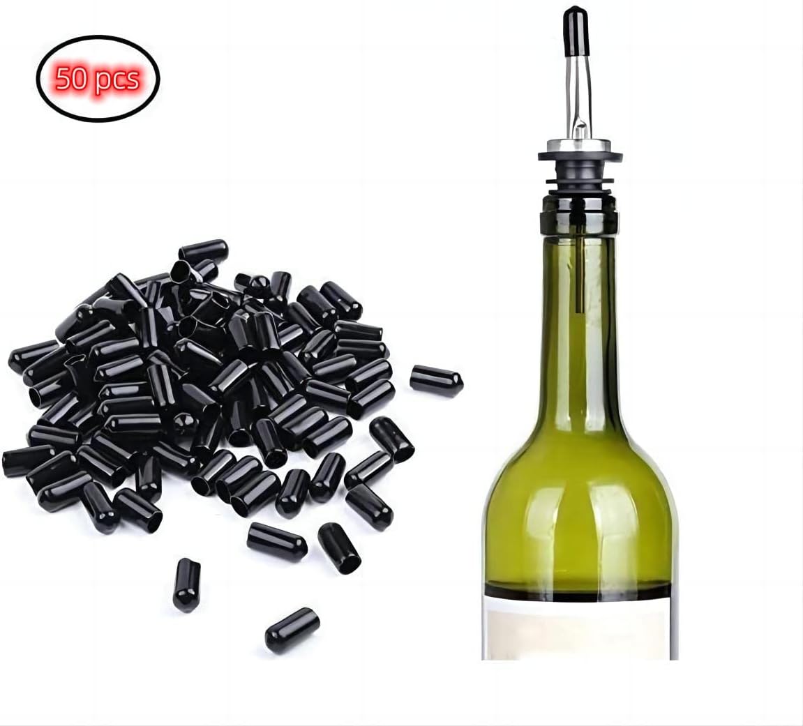 50 Pcs Pourers Dust Covers Olive Oil Liquor Bottle Pour Spout Cover Rubber Caps (Not Include the Spout)