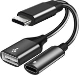 USB C OTG Adapter, 2 in 1 USB C Male to USB Female with 60W PD Charging Port Adapter Compatible with Galaxy S23 S22 Note 20, LG V40 V30, Google Pixel 6 XL,Google Chromecast with Google TV (Black)