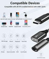 USB C OTG Adapter, 2 in 1 USB C Male to USB Female with 60W PD Charging Port Adapter Compatible with Galaxy S23 S22 Note 20, LG V40 V30, Google Pixel 6 XL,Google Chromecast with Google TV (Black)