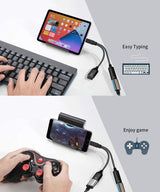 USB C OTG Adapter, 2 in 1 USB C Male to USB Female with 60W PD Charging Port Adapter Compatible with Galaxy S23 S22 Note 20, LG V40 V30, Google Pixel 6 XL,Google Chromecast with Google TV (Black) - Top-Down View