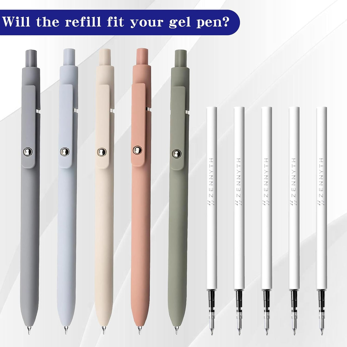 Gel Pen Refills 0.5 for Click pens with Spring, Quick Drying Ink Pen Refills Black Smooth Writing pens for Journaling (0.5 MM Fine Tip, Pack of 10)