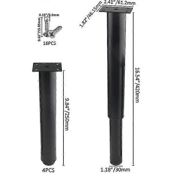 (25-42cm, black) Set of 4 strong adjustable metal furniture legs-YuJia