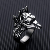 Men's Stainless Steel Egyptian God Anubis Ring Vintage Gold Plated Ankh Cross Ring Jewelry - Side View