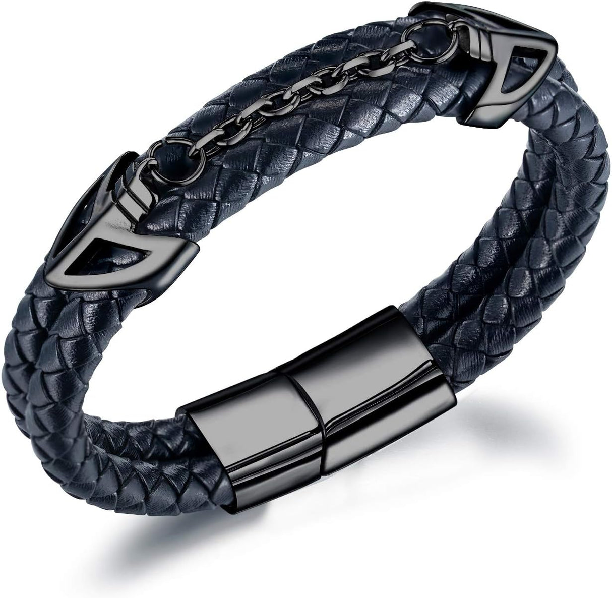 Mens Leather Bracelet with Stainless Steel Clasp Multi-Layer Braided Leather Mens Bracelet