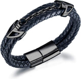Mens Leather Bracelet with Stainless Steel Clasp Multi-Layer Braided Leather Mens Bracelet