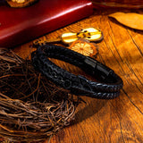 Mens Leather Bracelet with Stainless Steel Clasp Multi-Layer Braided Leather Mens Bracelet - Front View