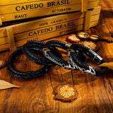 Mens Leather Bracelet with Stainless Steel Clasp Multi-Layer Braided Leather Mens Bracelet - Side View