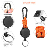 Retractable Key Rings Carabiner with 60cm Steel Cable and Key Ring 170g-200g Tensile Strength 3-Pack - Side View