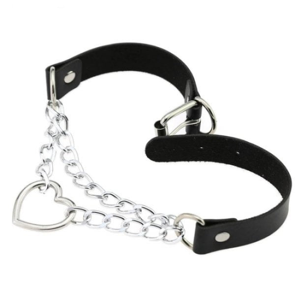 Black PU Leather Necklace with Heart
