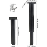 (25-42 cm, black) Set of 4 sturdy adjustable metal furniture legs - Top-Down View