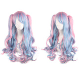 Lolita Clip-on Ponytail Wig Long Curly Double Ponytail Cosplay Wig Pink Blue Blonde - Front View