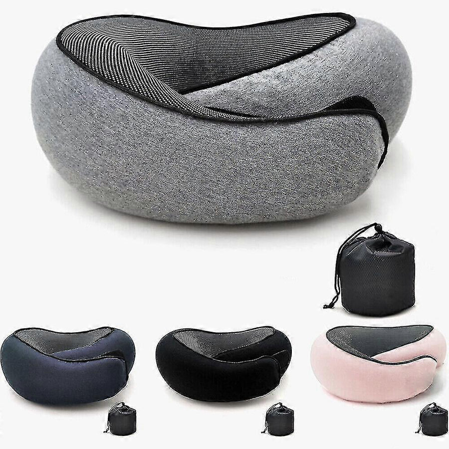 Memory Foam Travel Neck Pillow U-Shaped, Cervical Support Pillow for Airplane Sleep, Black