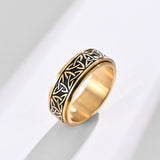 Nordic Norwegian Viking Triangle Knot Rotatable Titanium Steel Ring for Men and Women Relaxing Finger Ring Hand Forged - Side View
