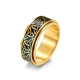Nordic Norwegian Viking Triangle Knot Rotatable Titanium Steel Ring for Men and Women Relaxing Finger Ring Hand Forged - Low Angle