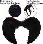 Black Angel Wings Costume - 45cm, with Halo, Compatible with Women Girls Fallen Feather Wings