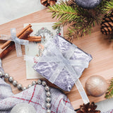 1/2in 50 Yard Silver Ribbon for Gift Wrapping, Glossy Sheer Satin Ribbon, Glitter Thin Fabric for Christmas Halloween Wedding Birthday Party Valentines Day Bouquet Decoration - Top-Down View