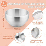 Stainless Steel Bowls for Kids-6 Pack, 12OZ Double Walled Baby Toddler Bowls for Baby Food/Cereal/Snack, 18/10 Non-Toxic Metal & Unbreakable, Dishwasher Safe - Front View