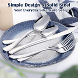 Heavy Duty Silverware Set for 8, 40-Piece Stainless Steel Flatware Cutlery Set, Thick Metal Eating Utensils Including Forks and Spoons Knife, Heavy Weight & Mirror Finish, Dishwasher Safe - Side View