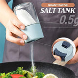 Metering Salt Shaker, Glass Metered Salt Dispenser, Press Type Quantitative Salt Glass Seasoning Bottle, Can Spice Salt Cumin Powder Pepper Shakers BBQ Condiment Seasoning Bottle (Green) - Front View