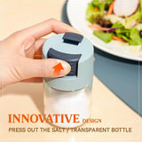 Metering Salt Shaker, Glass Metered Salt Dispenser, Press Type Quantitative Salt Glass Seasoning Bottle, Can Spice Salt Cumin Powder Pepper Shakers BBQ Condiment Seasoning Bottle (Green) - Side View