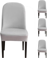 Curved Dining Room Chair Covers,Round Back Dining Chair Slipcovers, Curved Thick Plush Office Chair Covers Slipcovers, Wingback Dining Chair Covers Slipcovers Dining Room Chair Protectors(Silver gray,