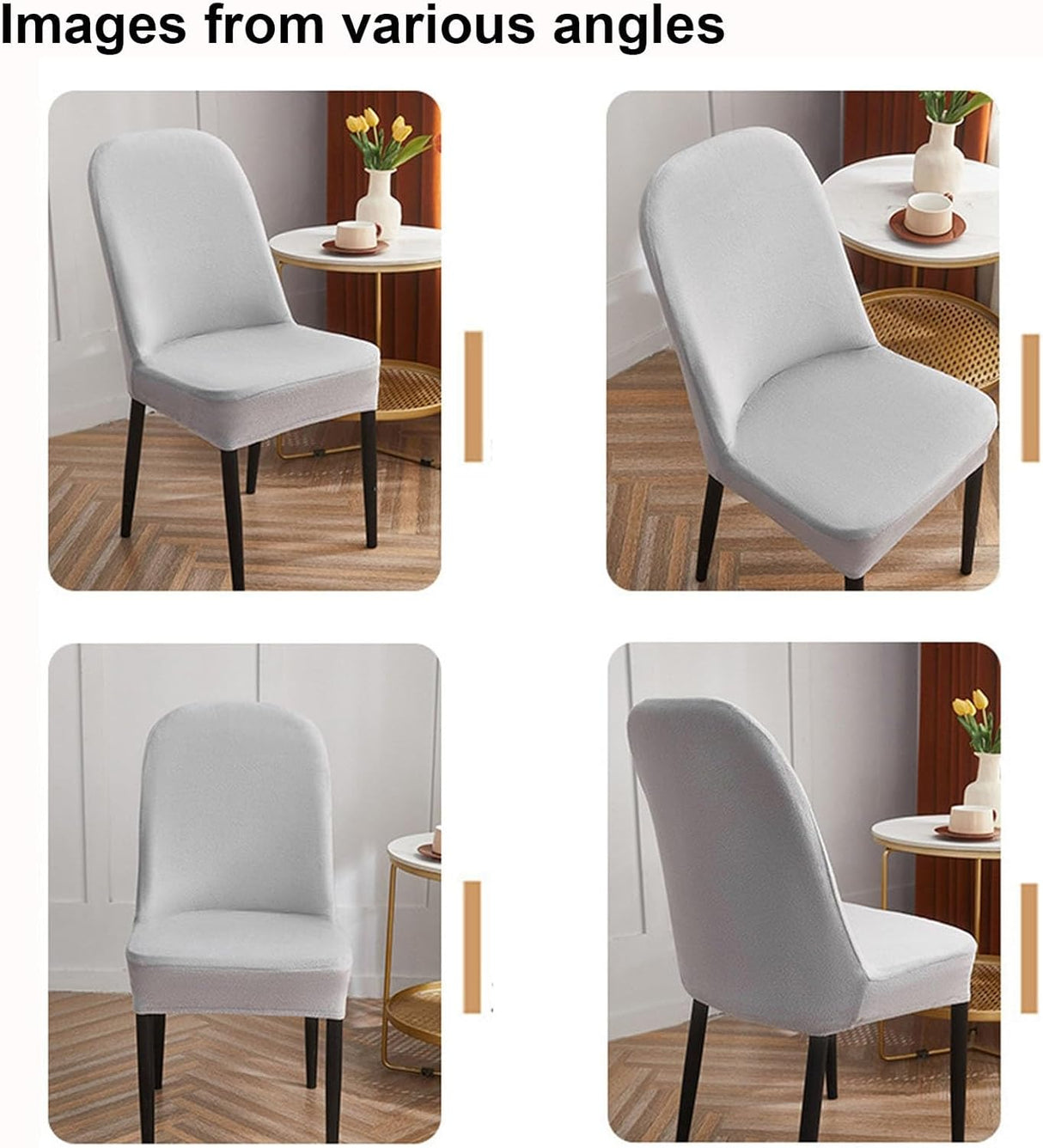 Curved Dining Room Chair Covers,Round Back Dining Chair Slipcovers, Curved Thick Plush Office Chair Covers Slipcovers, Wingback Dining Chair Covers Slipcovers Dining Room Chair Protectors(Silver gray,