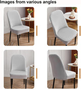 Curved Dining Room Chair Covers,Round Back Dining Chair Slipcovers, Curved Thick Plush Office Chair Covers Slipcovers, Wingback Dining Chair Covers Slipcovers Dining Room Chair Protectors(Silver gray, - Side View
