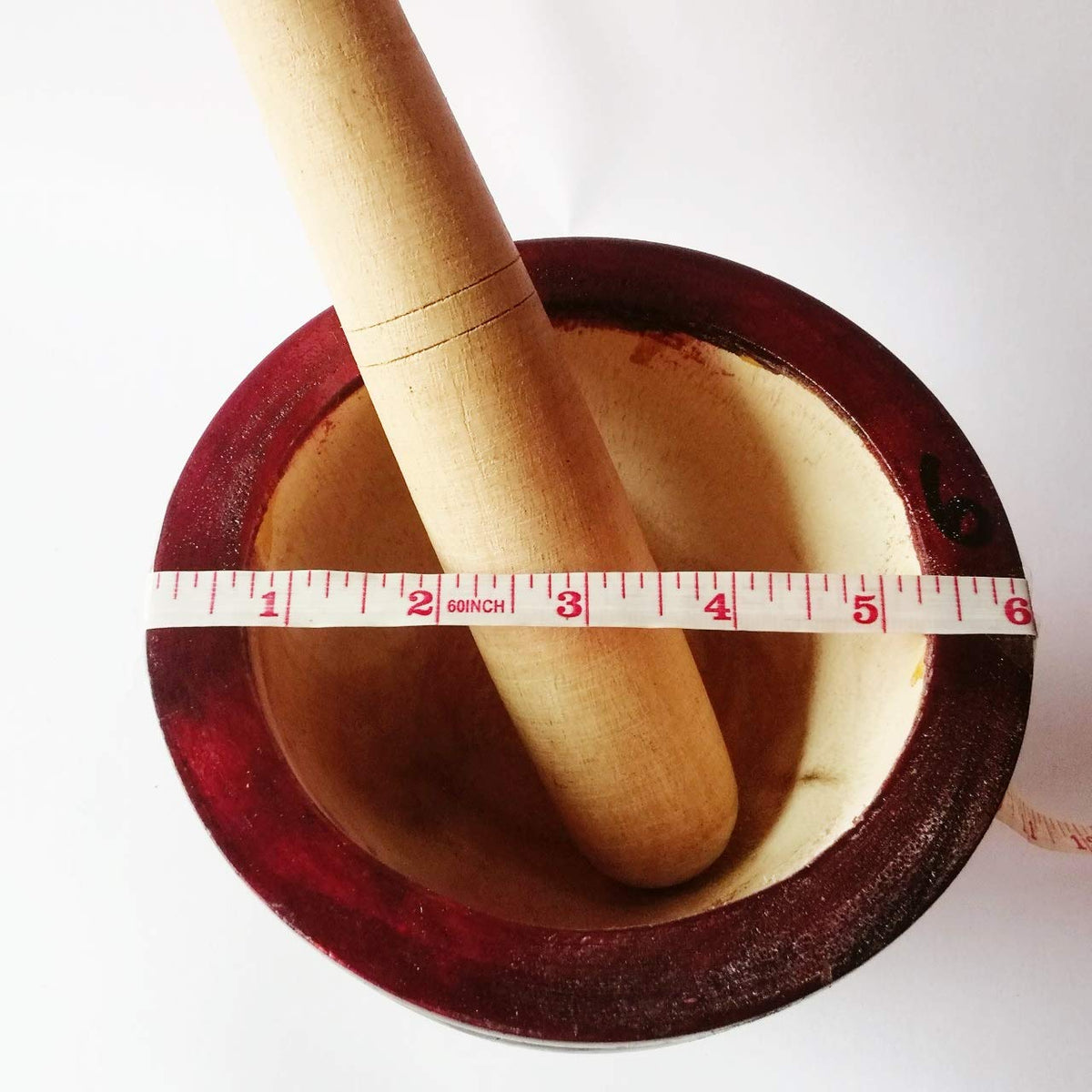 Wooden Mortar 6" Pestle Grinding Herb Garlic Papaya Salad Som Tum Thai Kitchen Tool 1 Set