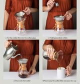 Pour Over Coffee Maker,Reusable Glass Coffee Pot Manual Dripper Brewer Hand Drip with Stainless Steel Filter for Home Travel (14 oz/400 ml) - Front View