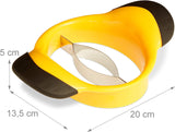 Mango Slicer with Stainless Steel Blade, Non-Slip Handle, Split and Core Mangoes, Black and Yellow - Top-Down View