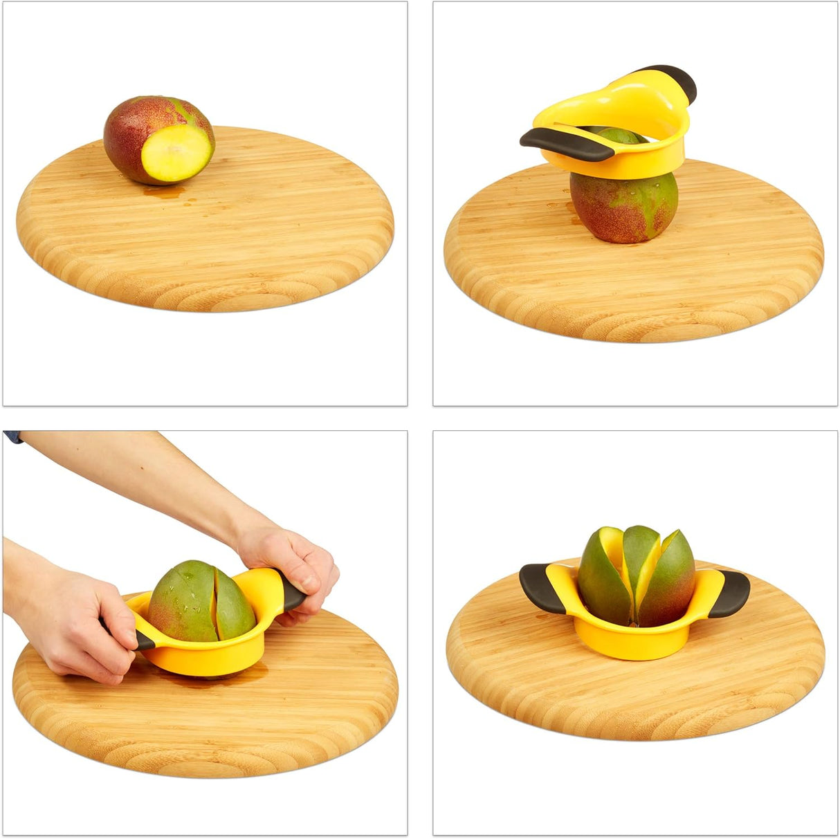 Mango Slicer with Stainless Steel Blade, Non-Slip Handle, Split and Core Mangoes, Black and Yellow