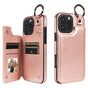 Compatible with Apple iPhone 16 Pro Max Case with Ring and Card Holder, PU Leather, Rose Gold Pink, Skalo