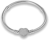 925 Silver Heart Charm Bracelet for Women, Compatible with All Jewelry Brands, Christmas Birthday Mother's Day Gift