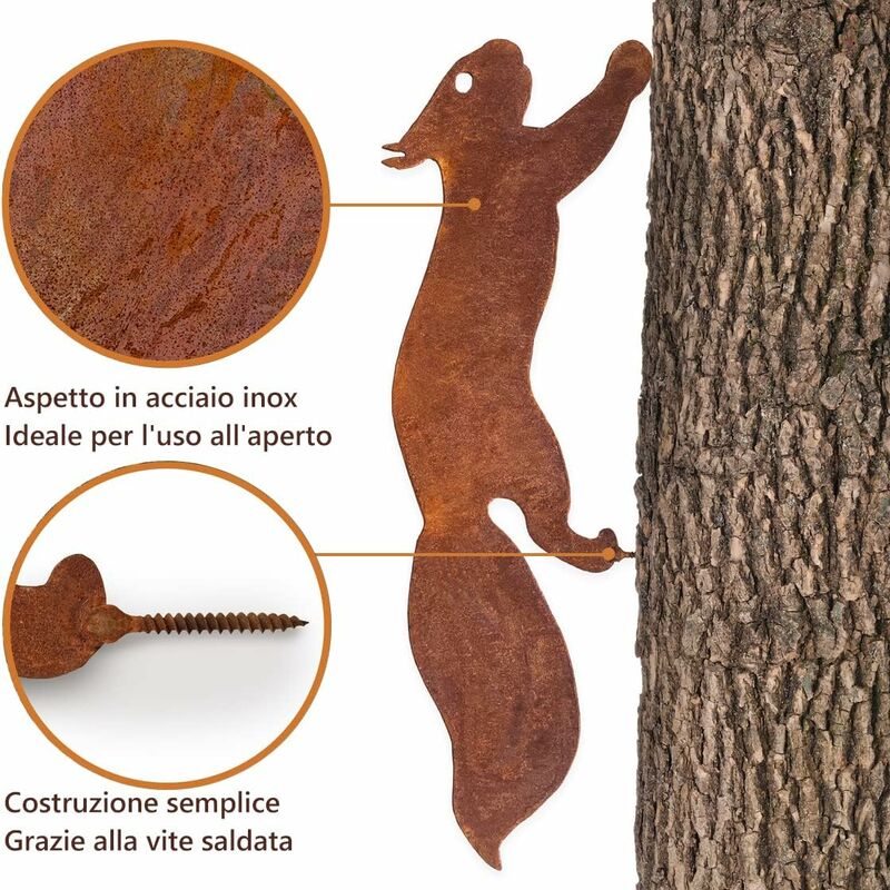 Tree Squirrel - Metal Garden Decoration - 30 cm - Natural Rust Patina