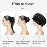 Shower Caps, 3-pack for women, waterproof and double layered - Top-Down View