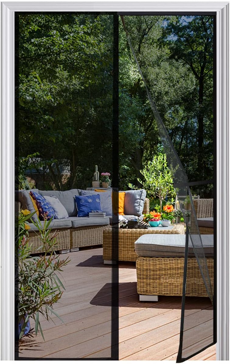 Magnetic Screen Door, Heavy Duty Self-Sealing, Screen Size 50"x81", Fit Door Size up to 48x80 Inches, Hands-Free Durable Fiberglass Screen Doors with Gravity Sticks, Push Pins, Frame Hook&Loop Strips
