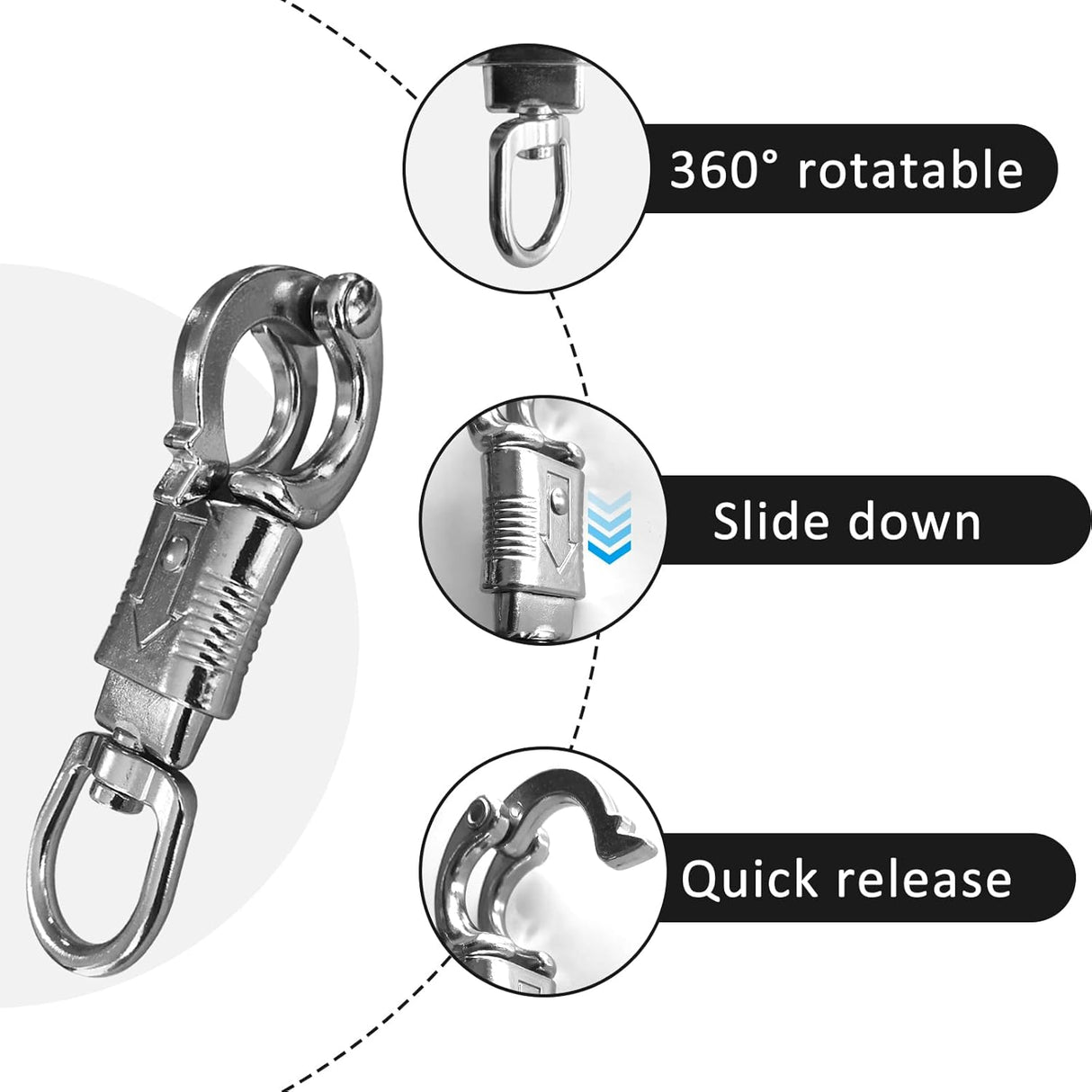Ackron Panic Snap，Quick Release U-Type Snap Quick Release Clip Suitable for Lead Ropes Tie Offs Rotatable Eye Quick Release Buckle Clips Animals Riding Accessories 2 Piece