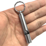 2PCS Mini Stainless Steel Survival Whistle Perfect for Camping, Hiking and Boating Loud Emergency Whistle with Far Distance Rang for Sporting Events and Call Your Dog，Keychain Included - Top-Down View