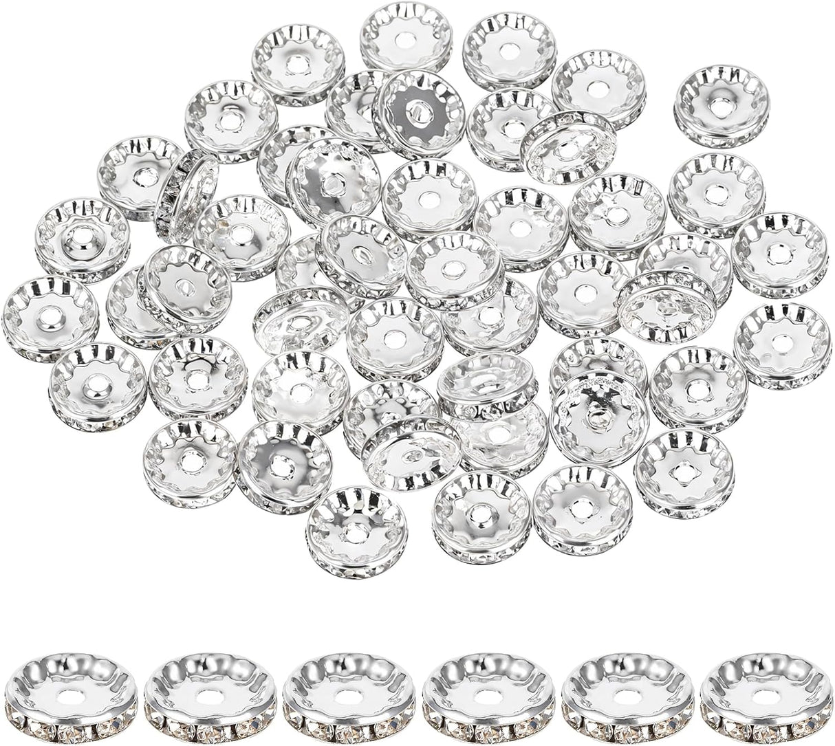 Rhinestone Beads for Pens Making, 100 Pcs 12mm Bulk Beadable Spacer Beads Rhinestone Bead Glitter Wave Diamond Crystal Bead for DIY Pens Bracelet Jewelry Making Craft Supplies(Style2)