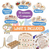 Daily Routine Chart for Kids, Visual Schedule, Routine Chart for Toddlers 3-5, Morning Bedtime Routine Chart for Toddlers, Wooden Chore Chart for Kids - Top-Down View